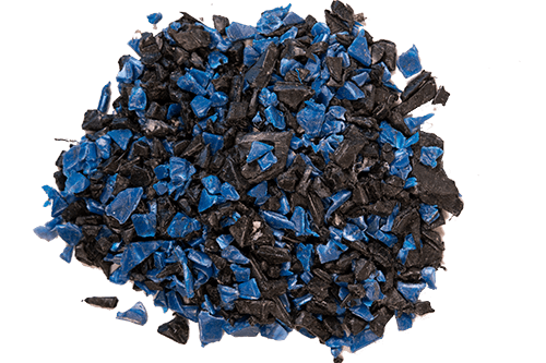 blue black shredded plastic
